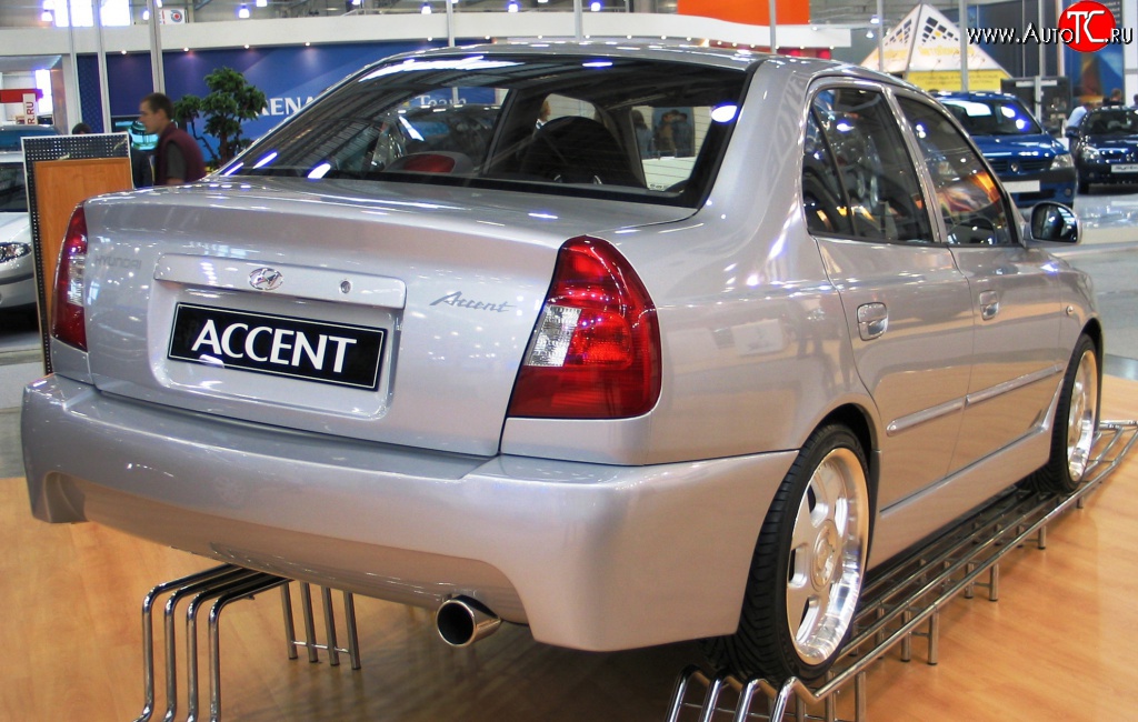 4 699 р. Задний бампер ATH-classic Hyundai Accent седан ТагАЗ (2001-2012) (Неокрашенный)  с доставкой в г. Владивосток