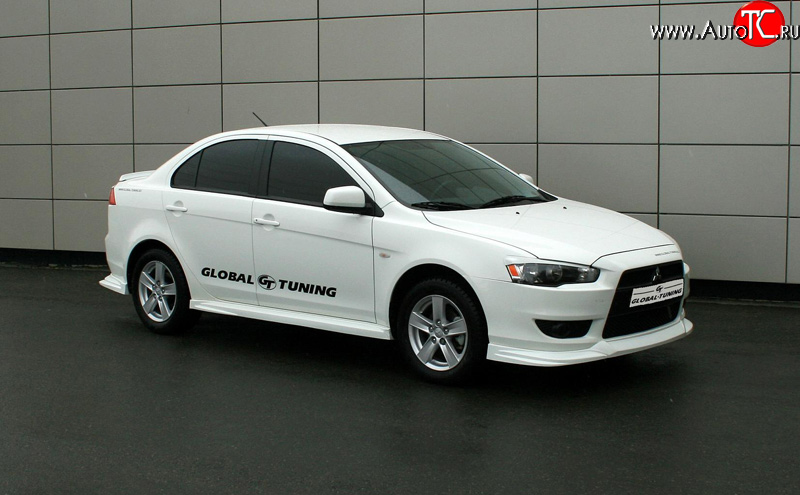 4 749 р. Пороги накладки Global-Tuning  Mitsubishi Lancer  10 (2007-2017) седан дорестайлинг, хэтчбэк дорестайлинг, седан рестайлинг, хэтчбек 5 дв рестайлинг (Неокрашенные)  с доставкой в г. Владивосток