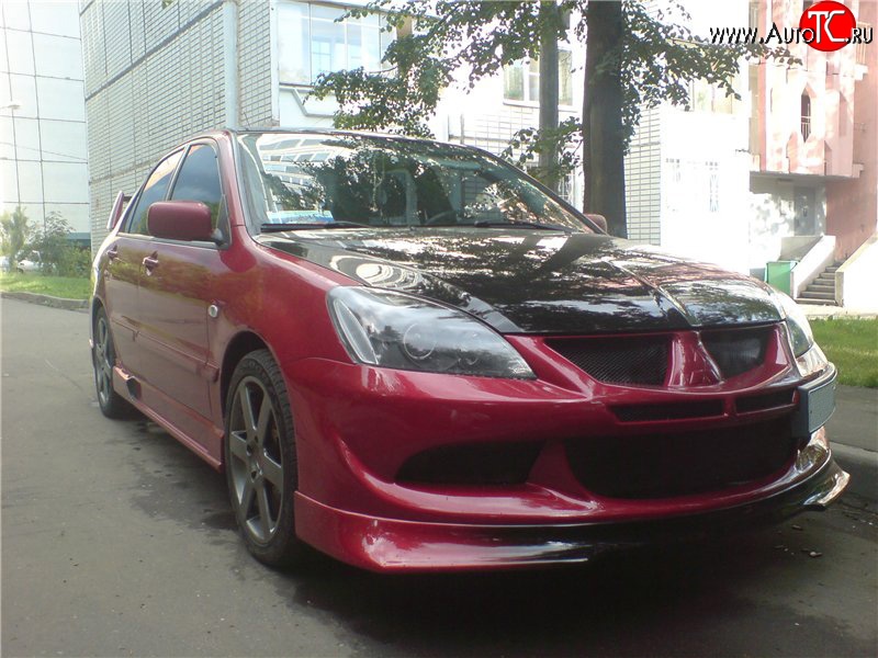 6 399 р. Накладка переднего бампера Evo Mitsubishi Lancer 9 2-ой рестайлинг седан (2005-2009) (Неокрашенная)  с доставкой в г. Владивосток