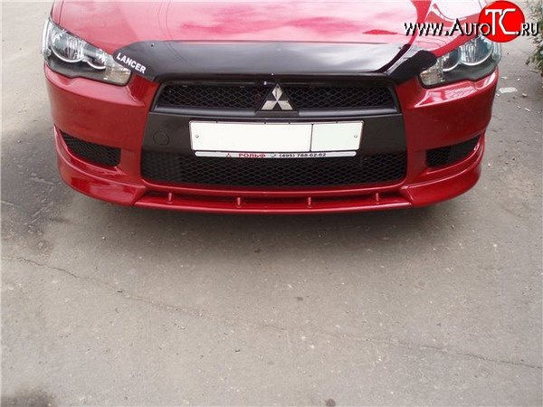 899 р. Вставка переднего бампера (зубатка) Evo  Mitsubishi Lancer  10 (2007-2017) седан дорестайлинг, хэтчбэк дорестайлинг, седан рестайлинг, хэтчбек 5 дв рестайлинг (Неокрашенная)  с доставкой в г. Владивосток