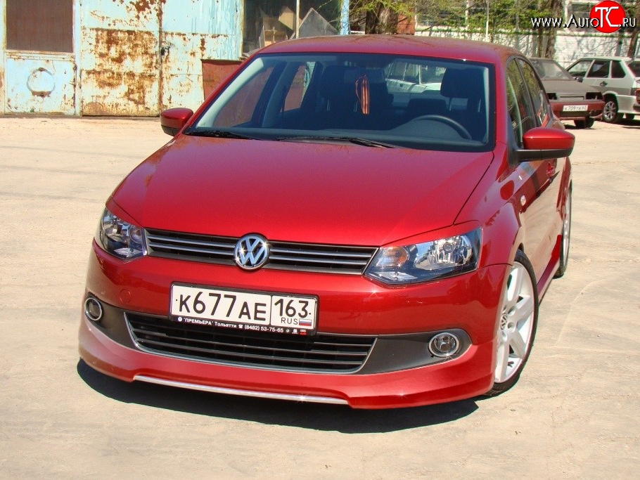 5 749 р. Накладка Racing на передний бампер Volkswagen Polo 5 седан дорестайлинг (2009-2015) (Неокрашенная)  с доставкой в г. Владивосток