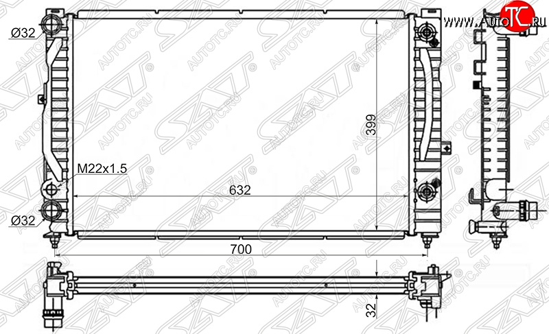 6 399 р. Радиатор двигателя SAT  Audi A4 (B5 8D2 седан,  B5 8D5 универсал), A6 (C5), Skoda Superb седан, Volkswagen Superb (седан)  с доставкой в г. Владивосток