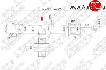 3 479 р. Амортизатор передний SAT (LH=RH) Audi A1 8X1 хэтчбэк 3 дв. дорестайлинг (2010-2014)  с доставкой в г. Владивосток