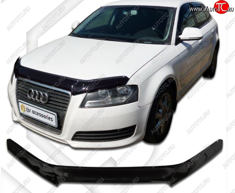 2 099 р. Дефлектор капота CA-Plastic  Audi A3 ( 8P1 хэтчбэк 3 дв.,  8PA хэтчбэк 5 дв.) (2008-2010) 2-ой рестайлинг, 2-ой рестайлинг (Classic черный, Без надписи)  с доставкой в г. Владивосток