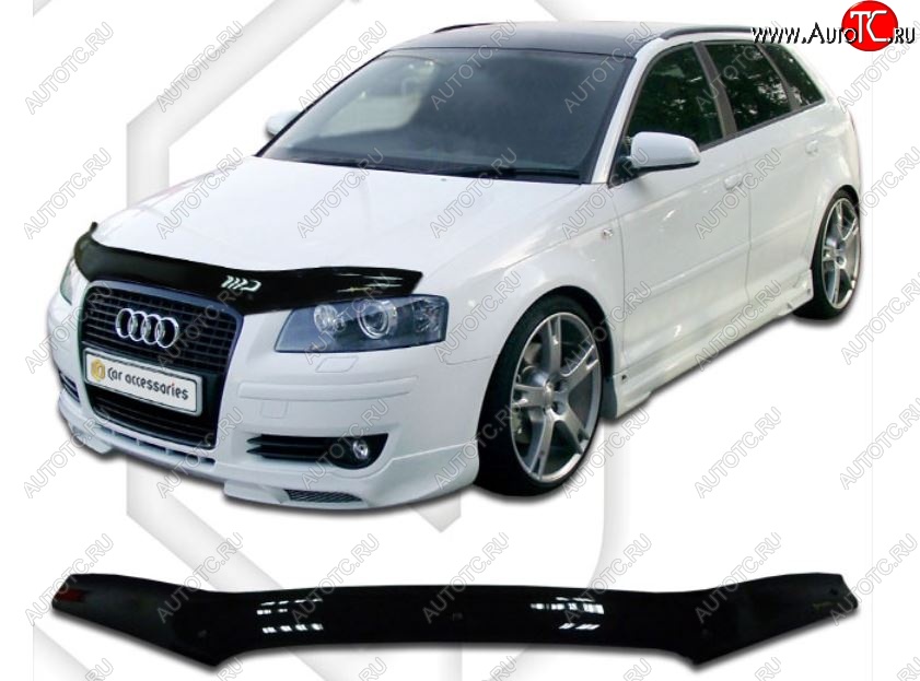 1 999 р. Дефлектор капота CA-Plastiс  Audi A3 ( 8P1 хэтчбэк 3 дв.,  8PA хэтчбэк 5 дв.) (2004-2008) 1-ый рестайлинг, 1-ый рестайлинг (Classic черный, Без надписи)  с доставкой в г. Владивосток