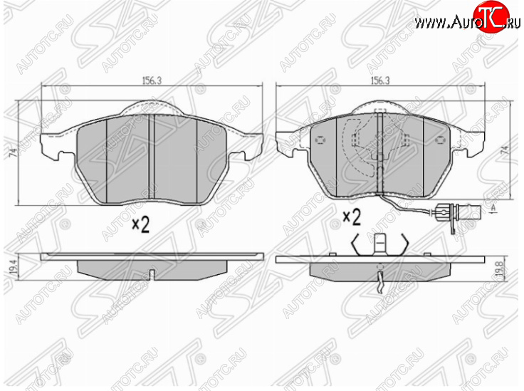 1 779 р. Комплект тормозных колодок SAT (передние)  Audi A6  C5 (1997-2001), Volkswagen Golf  4 (1997-2003), Volkswagen Passat ( B4,  B5,  B5.5,  B6) (1993-2011)  с доставкой в г. Владивосток