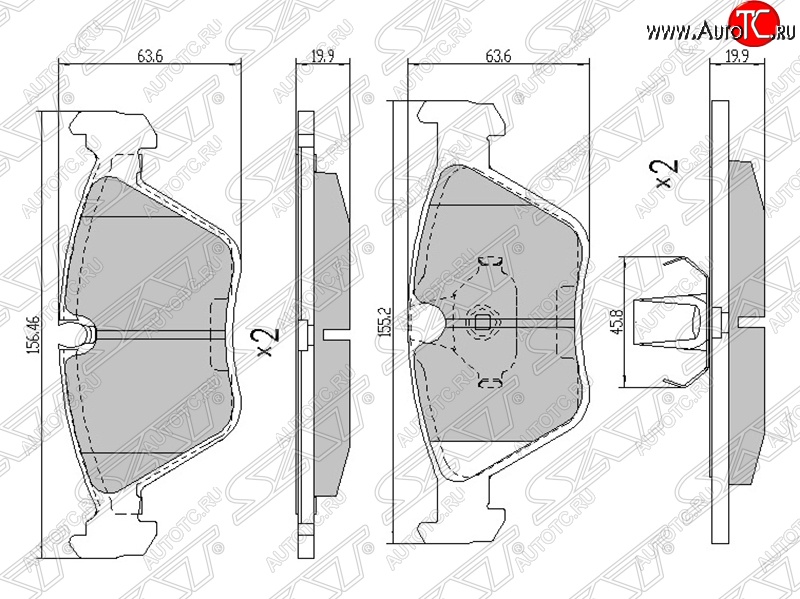 1 269 р. Колодки тормозные SAT (передние) BMW 3 серия E46 седан дорестайлинг (1998-2001)  с доставкой в г. Владивосток