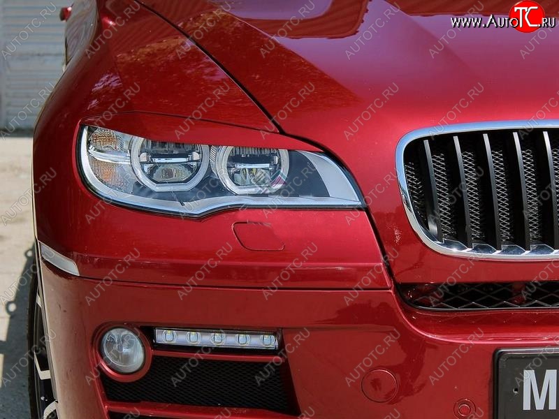 1 299 р. Реснички на фары (рестайлинг) Tuning-Sport v2 (для Led оптики) BMW X6 E71 дорестайлинг (2008-2012) (Неокрашенные)  с доставкой в г. Владивосток