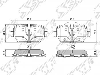 Колодки тормозные задние SAT  1 серия ( E81,  F20), 3 серия ( E90,  E92,  E91)