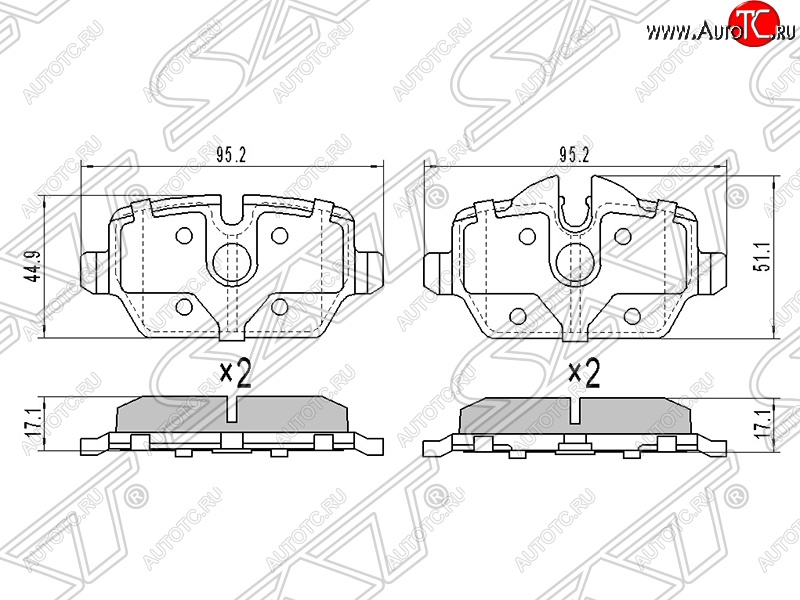 1 039 р. Колодки тормозные задние SAT  BMW 1 серия ( E81,  F20) - 3 серия ( E90,  E92,  E91)  с доставкой в г. Владивосток