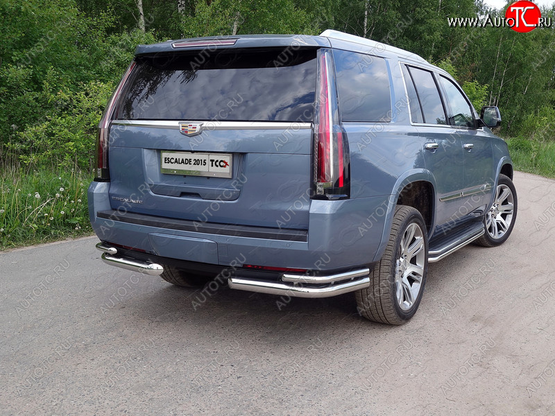 27 999 р. Защита заднего бампера (уголки двойные) ТСС 76,1/42,4 мм Cadillac Escalade GMTK2 джип 5 дв. короткая база (2015-2020)  с доставкой в г. Владивосток