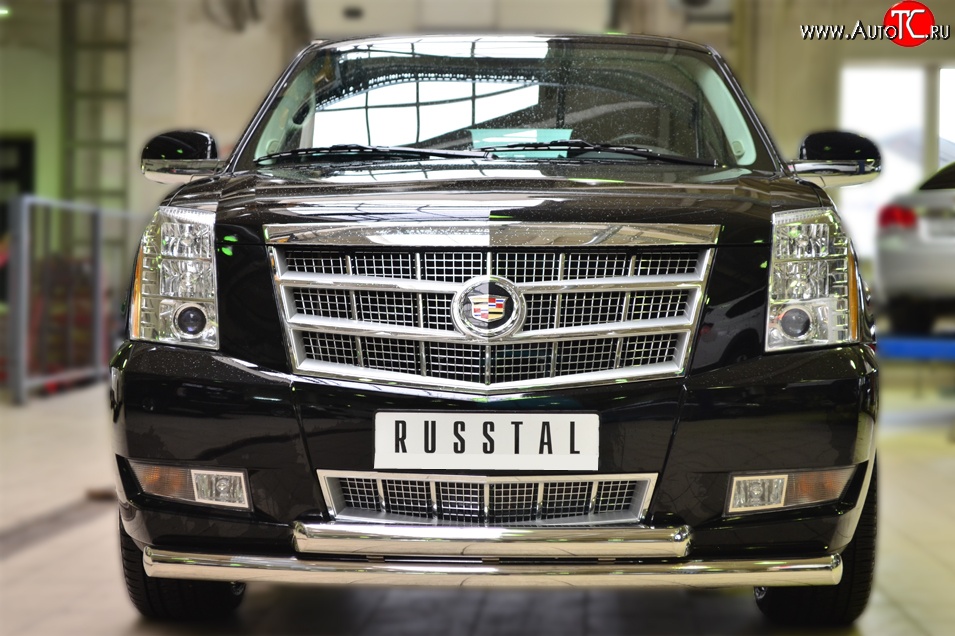 26 999 р. Защита переднего бампера (2 трубыØ76 мм, нержавейка) SLITKOFF Cadillac Escalade GMT926 джип 5 дв. короткая база (2006-2014)  с доставкой в г. Владивосток