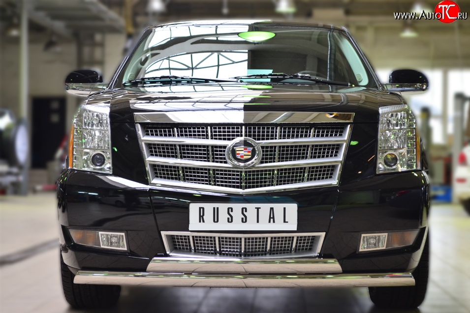 25 999 р. Защита переднего бампера (2 трубыØ75х42 мм, нержавейка) Russtal Cadillac Escalade GMT926 джип 5 дв. короткая база (2006-2014)  с доставкой в г. Владивосток