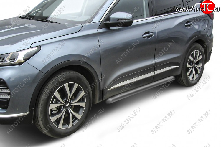 10 899 р. Защита порогов Slitkoff (Ø 76 мм, труба). Chery Tiggo 7 PRO (2019-2024) (Цвет: серебристый)  с доставкой в г. Владивосток