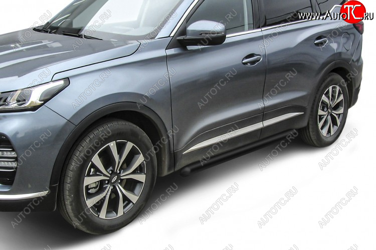 9 699 р. Защита порогов Slitkoff (Ø 76 мм, труба)  Chery Tiggo 7 PRO (2019-2025) (Цвет: черный)  с доставкой в г. Владивосток