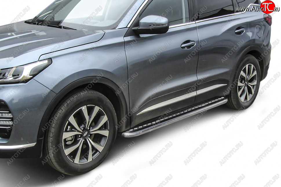 15 499 р. Защита порогов Slitkoff (Ø 57 мм, с листом) Chery Tiggo 7 PRO (2019-2024) (Нержавеющая сталь)  с доставкой в г. Владивосток