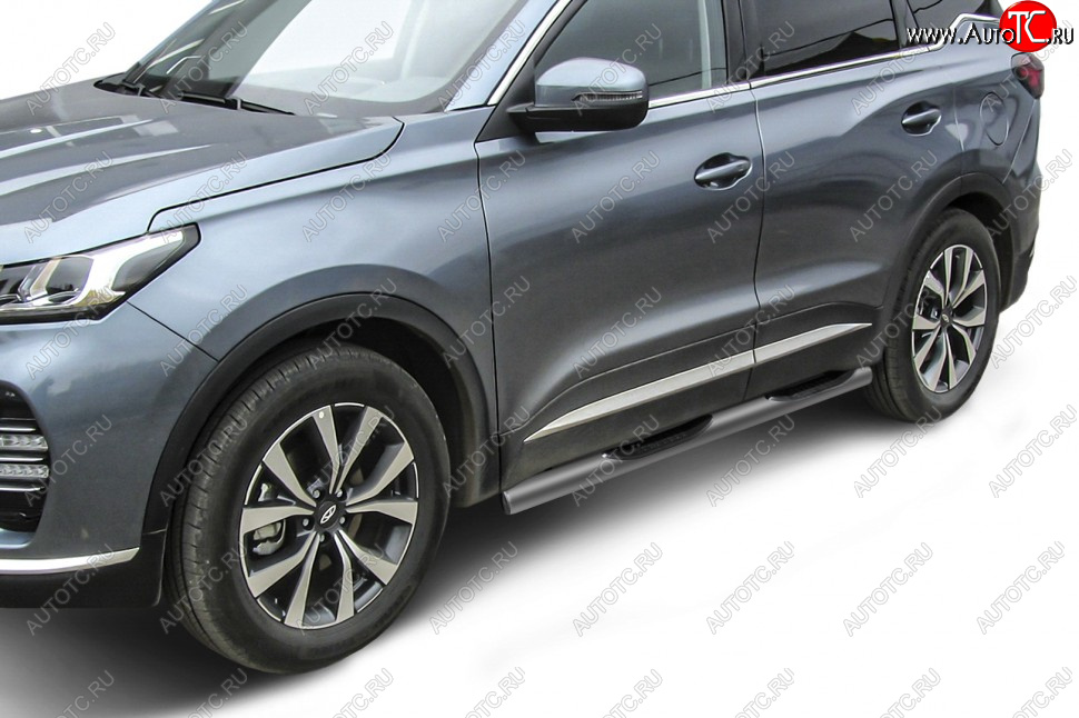 13 899 р. Защита порогов Slitkoff (Ø 76 мм, с проступями) Chery Tiggo 7 PRO (2019-2024) (Цвет: серебристый)  с доставкой в г. Владивосток