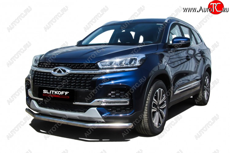 12 849 р. Защита переднего бампера Slitkoff (Ø 57 мм)  Chery Tiggo 8  (T18) (2019-2024) рестайлинг (Полированная нержавейка)  с доставкой в г. Владивосток