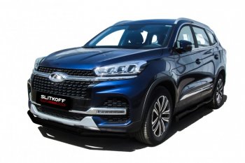 Защита переднего бампера Slitkoff (Ø 57+Ø 42). Chery Tiggo 8 (T18) рестайлинг (2019-2024)