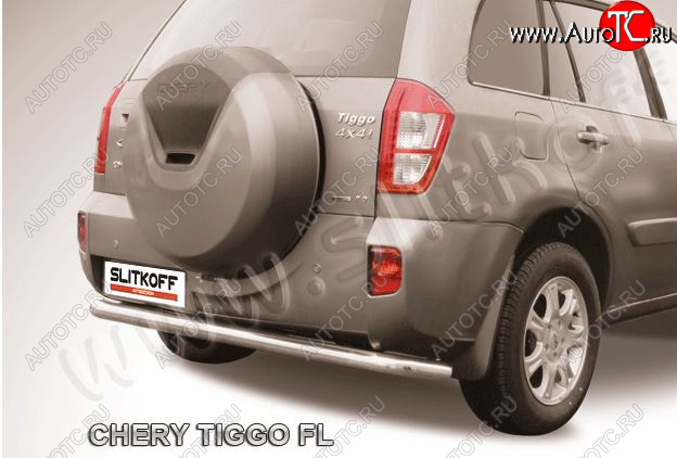 8 999 р. Защита заднего бампера Slitkoff (Ø 57 мм, длинная) Chery Tiggo T11 рестайлинг (2013-2016) (Сталь окрашенная в цвет: серебристый)  с доставкой в г. Владивосток