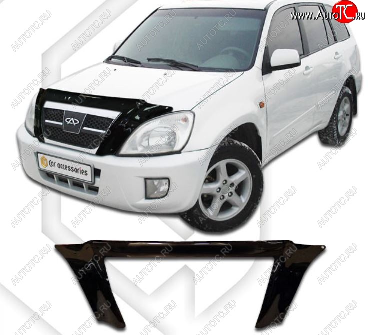 2 599 р. Дефлектор капота CA-Plastic exclusive  Chery Tiggo T11 (2005-2013) дорестайлинг (Classic черный, Без надписи)  с доставкой в г. Владивосток