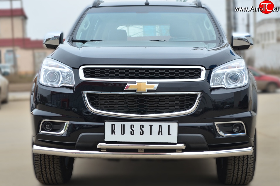 26 599 р. Защита переднего бампера (2 трубыØ63 и 42 мм, нержавейка) SLITKOFF Chevrolet Trailblazer GM800 дорестайлинг (2012-2016)  с доставкой в г. Владивосток