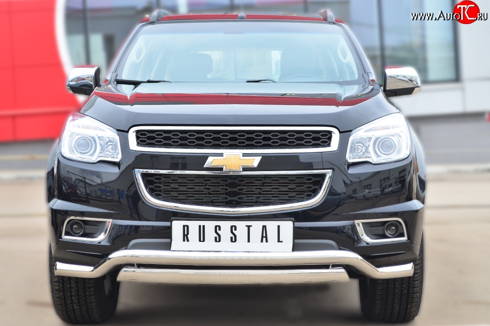 21 899 р. Защита переднего бампера (2 трубыØ76х42 и 63 мм, нержавейка) Russtal Chevrolet Trailblazer GM800 дорестайлинг (2012-2016)  с доставкой в г. Владивосток