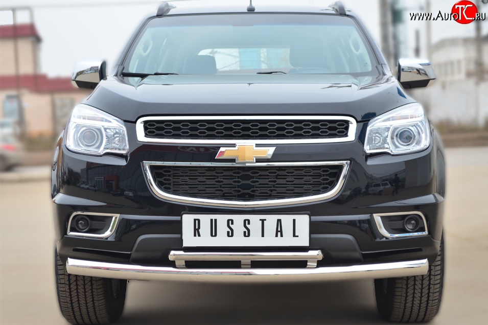 26 999 р. Защита переднего бампера (2 трубыØ76 и 42 мм, нержавейка) SLITKOFF Chevrolet Trailblazer GM800 дорестайлинг (2012-2016)  с доставкой в г. Владивосток