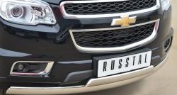 27 999 р. Защита переднего бампера (2 трубыØ75х42 мм, нержавейка) Russtal Chevrolet Trailblazer GM800 дорестайлинг (2012-2016)  с доставкой в г. Владивосток. Увеличить фотографию 2