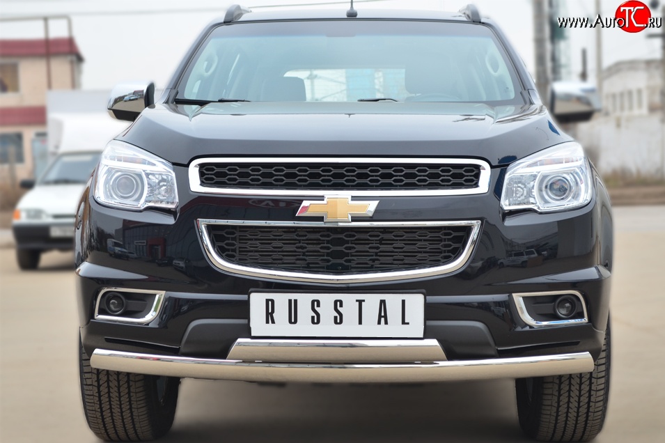 27 999 р. Защита переднего бампера (2 трубыØ75х42 мм, нержавейка) Russtal Chevrolet Trailblazer GM800 дорестайлинг (2012-2016)  с доставкой в г. Владивосток