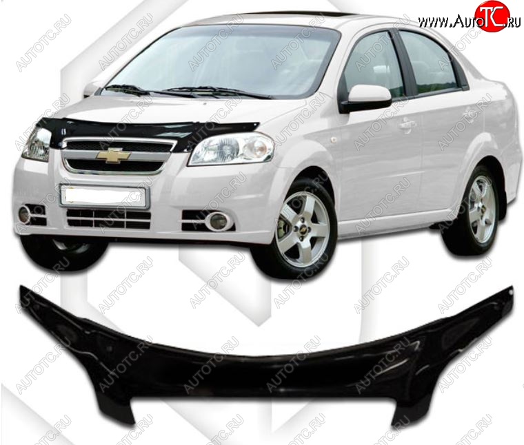 2 379 р. Дефлектор капота CA-Plastiс exclusive Chevrolet Aveo T250 седан рестайлинг (2006-2011) (Classic черный, Без надписи)  с доставкой в г. Владивосток