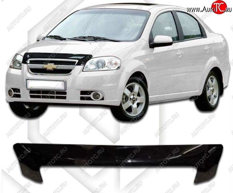 1 899 р. Дефлектор капота CA-Plastiс  Chevrolet Aveo  T250 (2006-2011) седан рестайлинг (Classic черный, Без надписи)  с доставкой в г. Владивосток