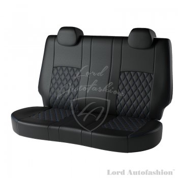 9 449 р. Чехлы для сидений Lord Autofashion Турин Ромб (экокожа)  Chevrolet Aveo ( T200,  T250) (2002-2011) хэтчбек 5 дв, хэтчбек 5 дв рестайлинг (Черный, вставка черная, строчка синяя)  с доставкой в г. Владивосток. Увеличить фотографию 2