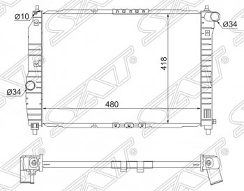 Радиатор двигателя SAT (трубчатый, 1.2, МКПП) Chevrolet (Шевролет) Aveo (Авео)  T200 (2002-2008), Daewoo (Даеву) Kalos (Калос) (2002-2008)