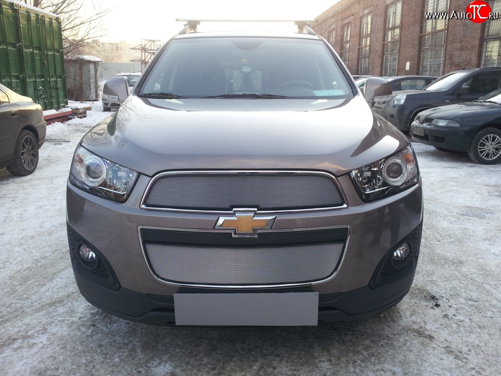 3 199 р. Сетка на бампер Russtal (хром)  Chevrolet Captiva (2013-2016) 2-ой рестайлинг  с доставкой в г. Владивосток