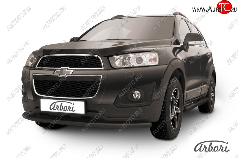 6 389 р. Защита переднего бампера Arbori (радиусная, черная, 1 труба d57 mm). Chevrolet Captiva 2-ой рестайлинг (2013-2016)  с доставкой в г. Владивосток