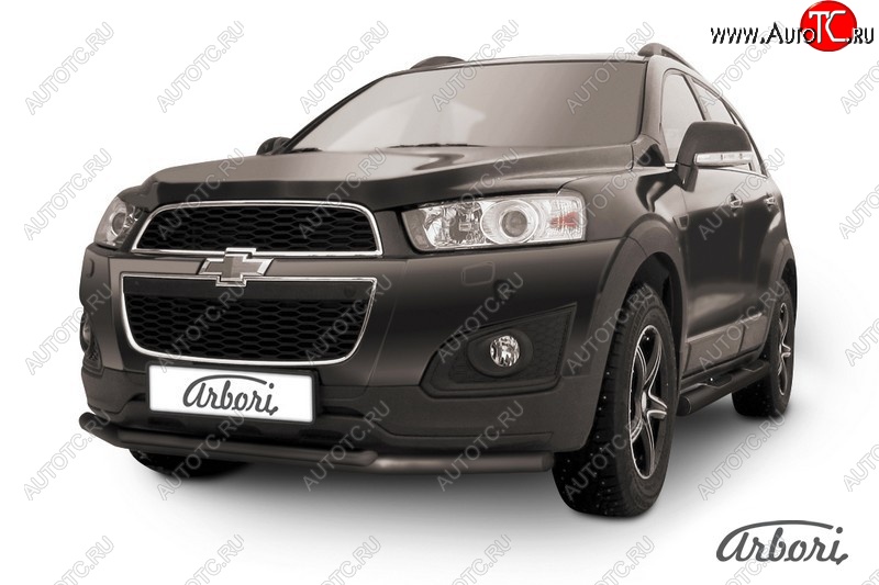 7 559 р. Защита переднего бампера Arbori (черная, 2 трубы d57 и 42 mm). Chevrolet Captiva 2-ой рестайлинг (2013-2016)  с доставкой в г. Владивосток