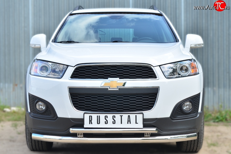 20 099 р. Защита переднего бампера (2 трубыØ63 и 42 мм, нержавейка) SLITKOFF Chevrolet Captiva 2-ой рестайлинг (2013-2016)  с доставкой в г. Владивосток