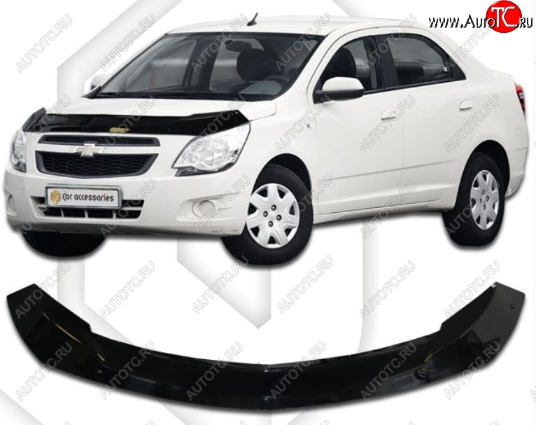 2 199 р. Дефлектор капота CA-Plastic  Chevrolet Cobalt (2011-2016) седан дорестайлинг (Classic черный, Без надписи)  с доставкой в г. Владивосток