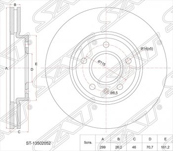 Диск тормозной SAT (вентилируемый, 300 мм, 1,8 / 1,6 / 1,4) Opel Astra J хэтчбек 5 дв. дорестайлинг (2009-2012)