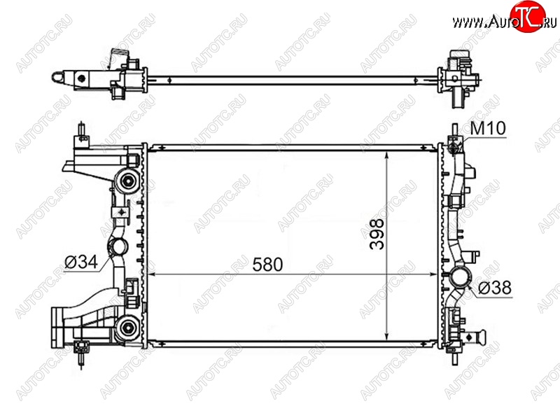 6 349 р. Радиатор двигателя SAT (1.6/1.8, трубчатый, АКПП) Chevrolet Cruze J300 седан дорестайлинг (2009-2012)  с доставкой в г. Владивосток