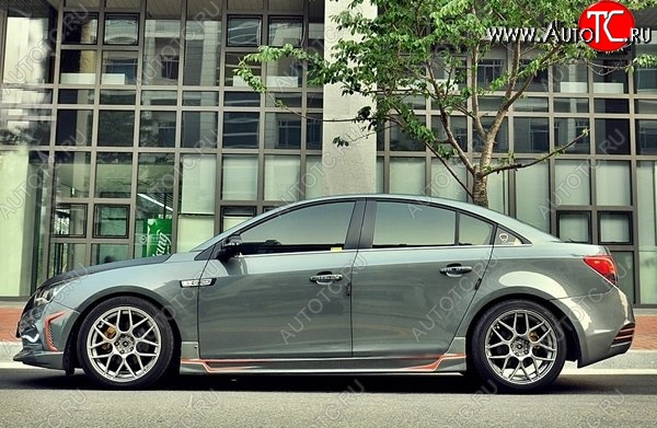 4 199 р. Пороги накладки CT Chevrolet Cruze J300 седан рестайлинг (2012-2015) (Неокрашенные)  с доставкой в г. Владивосток