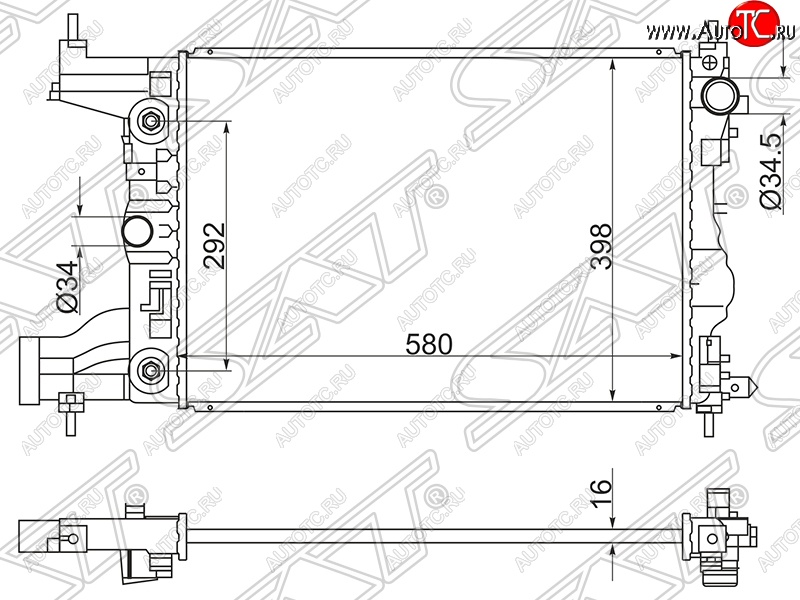 6 799 р. Радиатор двигателя SAT (трубчатый, МКПП/АКПП) Chevrolet Cruze J308 универсал рестайлинг (2012-2015)  с доставкой в г. Владивосток