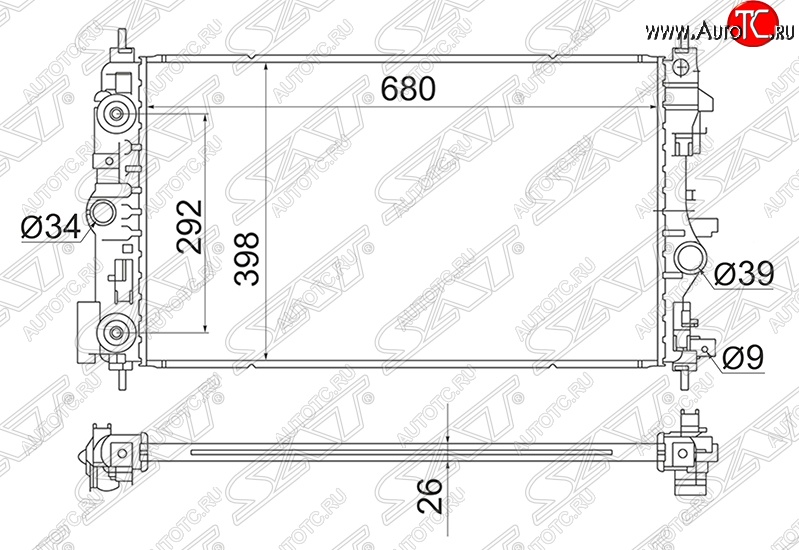 5 999 р. Радиатор двигателя SAT (трубчатый, 1.4T / 1.6T, АКПП) Chevrolet Cruze J300 седан дорестайлинг (2009-2012)  с доставкой в г. Владивосток