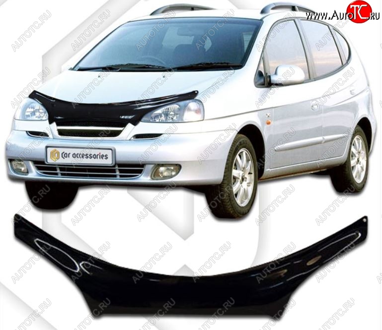 2 199 р. Дефлектор капота CA-Plastiс exclusive Chevrolet Rezzo (2000-2008) (Classic черный, Без надписи)  с доставкой в г. Владивосток