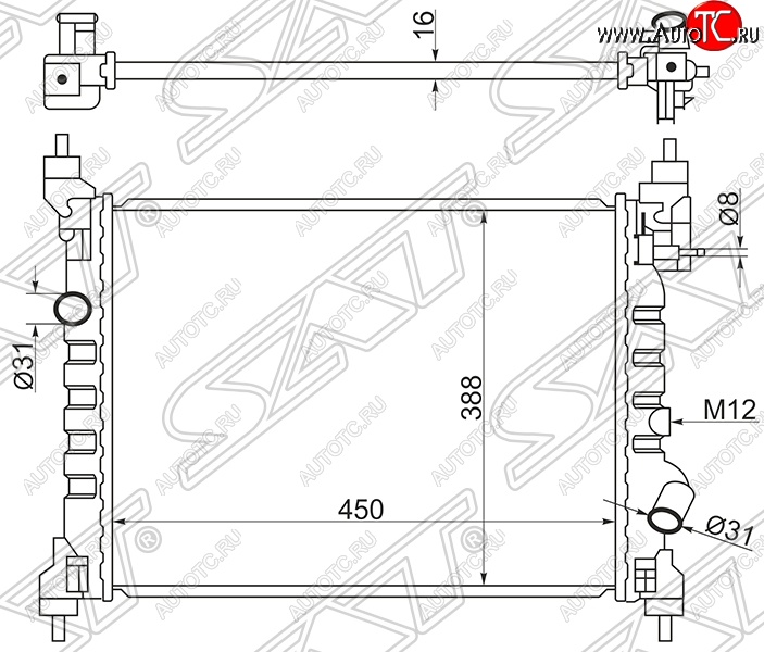 6 499 р. Радиатор двигателя SAT (пластинчатый) Chevrolet Spark M300 дорестайлинг (2010-2015)  с доставкой в г. Владивосток