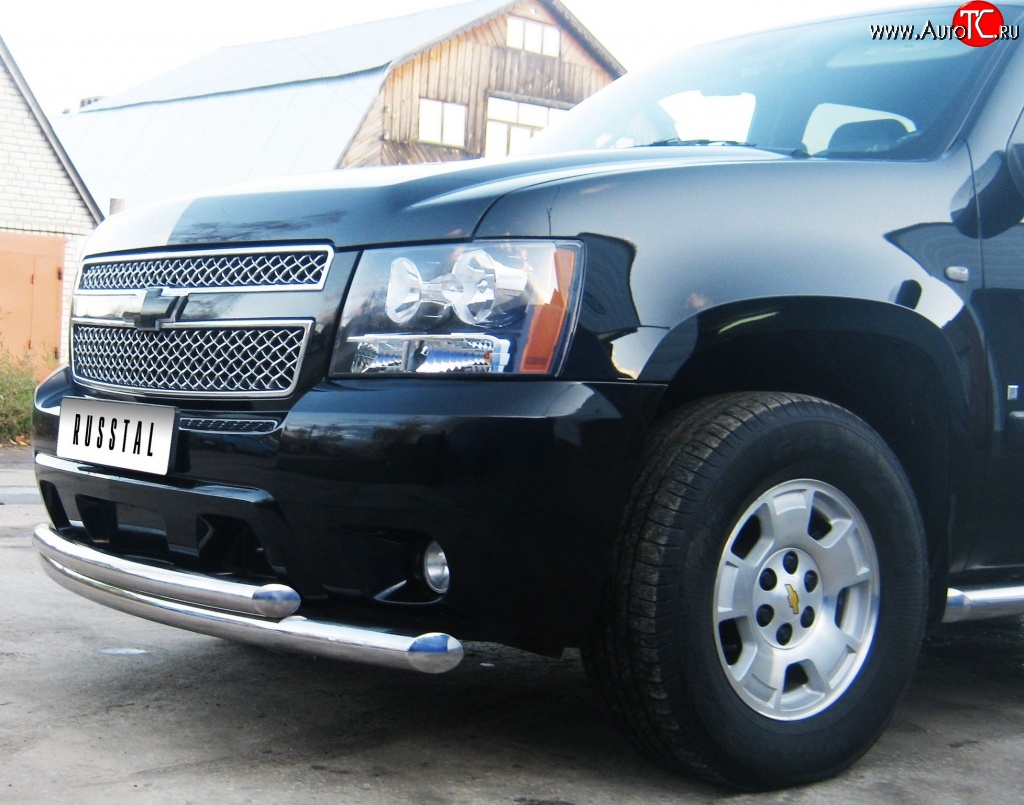 26 999 р. Защита переднего бампера (2 трубыØ76 мм, нержавейка) SLITKOFF  Chevrolet Tahoe  GMT900 (2006-2013) 5 дв.  с доставкой в г. Владивосток