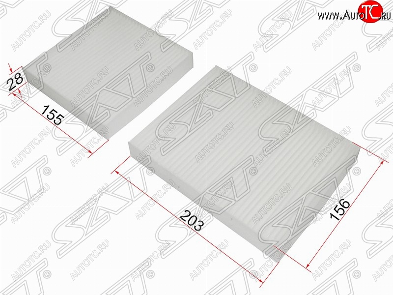 319 р. Фильтр салонный SAT (комплект, 155х156х28/203x156x28 mm)  CITROEN C3 (дорестайлинг), DS3 (PF1), Peugeot 2008, 207 (WK,  WA,  WC), 208 (1)  с доставкой в г. Владивосток