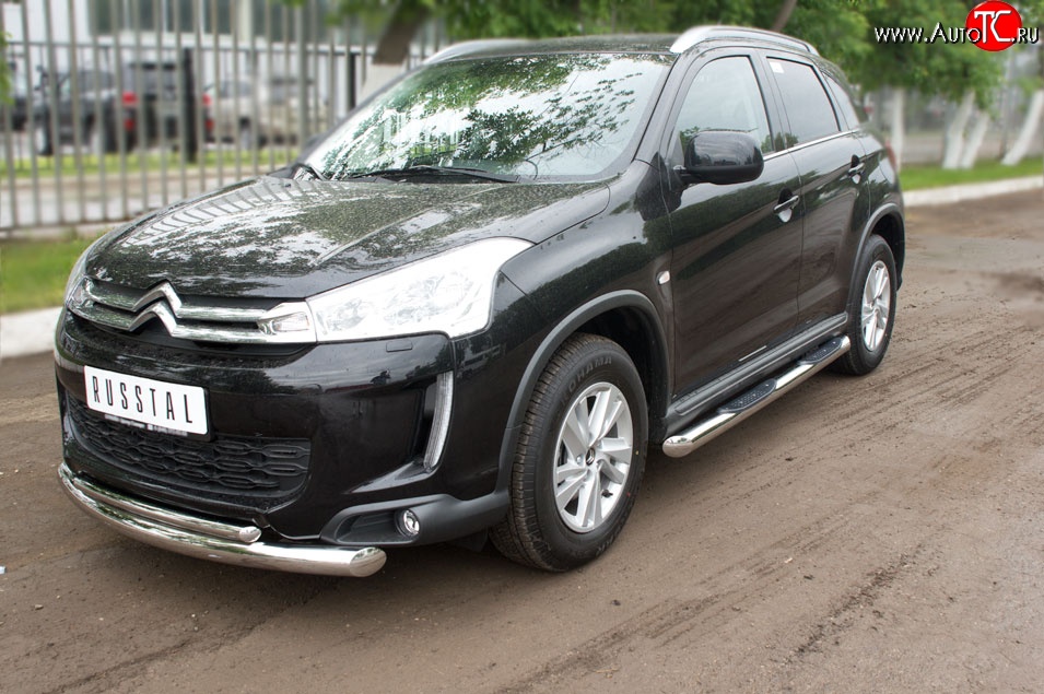 21 649 р. Защита переднего бампера (2 трубыØ76 и 42 мм, нержавейка) SLITKOFF CITROEN C4 aircross (2012-2017)  с доставкой в г. Владивосток