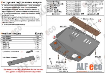 Защита картера двигателя и КПП (V-1,4-2,0; 1,4D-2,0D) Alfeco CITROEN (Ситроен) Xsara (Ксара) ( N0,  N1) (1997-2005) N0, N1 хэтчбэк 3 дв. дорестайлинг, хэтчбэк 5 дв. дорестайлинг, хэтчбэк 3 дв. рестайлинг, хэтчбэк 5 дв. 1-ый рестайлинг, хэтчбэк 3 дв. 2-ой рестайлинг, хэтчбэк 5 дв. 2-ой рестайлинг